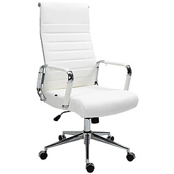 Decoshop26 Fauteuil de bureau avec accoudoirs siège pivotant mécanisme à bascule en cuir véritable blanc 10_0002516