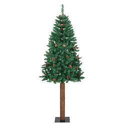 vidaXL Sapin de Noël mince avec bois véritable et cônes vert 180cm PVC