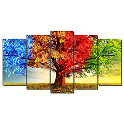 Dekoarte 511 - Tableau moderne sur toile monté sur cadre en bois 5 pièces, nature arbre quatre saisons, 150x80cm