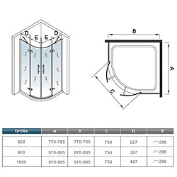 Cabine de douche 1/4 de rond 90x90x197cm porte de douche pivotante et pliante en verre anticalcaire pas cher