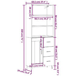 vidaXL Buffet haut Blanc 69,5x34x180 cm Bois d'ingénierie pas cher