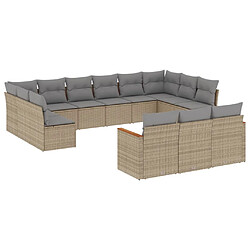 vidaXL Salon de jardin et coussins 13 pcs mélange beige résine tressée