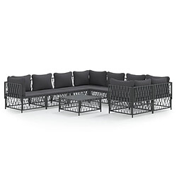 vidaXL Salon de jardin avec coussins 9 pcs anthracite acier