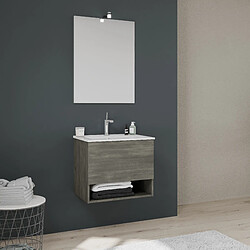 Kiamami Valentina MEUBLE DE SALLE DE BAIN SUSPENDU 60CM, TIROIR+COMPARTIMENT OUVERT EN GRIS FONCÉ | VENEZIA