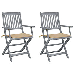 vidaXL Chaises pliables d'extérieur lot de 2 et coussins Bois d'acacia