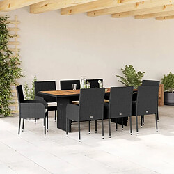 Maison Chic Ensemble à manger d'extérieur 9 pcs avec coussins,Salon de jardin noir résine tressée -GKD413621