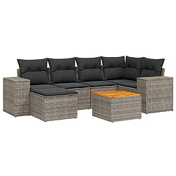 vidaXL Salon de jardin avec coussins 7 pcs gris résine tressée