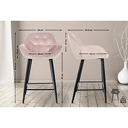 Decoshop26 Lot de 2 tabourets de bar chaises hautes assise effet capitonnée en velours rose et métal noir 10_0004164