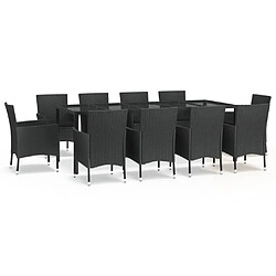 vidaXL Ensemble à manger de jardin 11 pcs coussins noir résine tressée