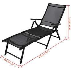 Helloshop26 Transat chaise longue bain de soleil lit de jardin terrasse meuble d'extérieur pliable aluminium noir 02_0012806 pas cher