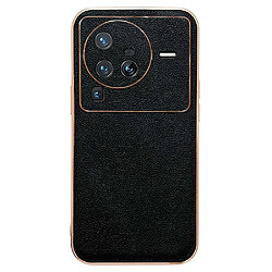 Coque en TPU + cuir véritable électroplaqué pour votre Vivo X80 Pro 5G - noir