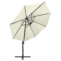 Helloshop26 Parasol meuble de jardin déporté avec mât et lumières led 300 cm sable 02_0008532