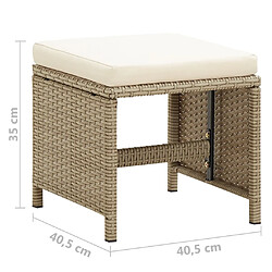 vidaXL Tabourets de jardin lot de 4 avec coussins Résine tressée Beige pas cher