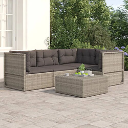 Maison Chic Salon de jardin 4 pcs + coussins - Mobilier/Meubles de jardin - Table et chaises d'extérieur Gris Résine tressée -MN53162