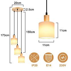 NETTLIFE Suspension bois blanc Diam.20 cm E14 vintage 3 ampoules ronde pour salle à manger restaurant cuisine chambre bureau pas cher