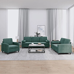 Maison Chic Ensemble de canapés 3 pcs avec coussins, Canapé droit Sofa pour Salon vert foncé velours -GKD103643