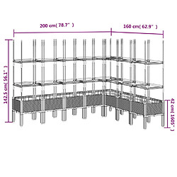 vidaXL Jardinière avec treillis gris clair 200x160x142,5 cm PP pas cher