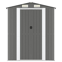 Helloshop26 Abri de jardin cabane cabanon maison de stockage remise extérieur hangar outils robuste clair 192 x 274 x 223 cm acier galvanisé gris 02_0022256