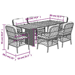 vidaXL Ensemble à manger de jardin coussins 7pcs Noir Résine tressée pas cher