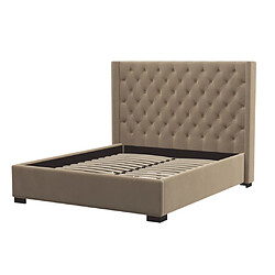 Acheter Vente-Unique Lit 180 x 200 cm avec tête de lit capitonnée - Tissu - Beige - MASSIMO II