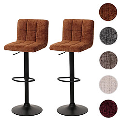 Mendler Lot de 2 tabourets de bar HWC-G87, tabouret de bar, réglable en hauteur pivotant, tissu chenille (465g/m²) MVG ~ terracotta