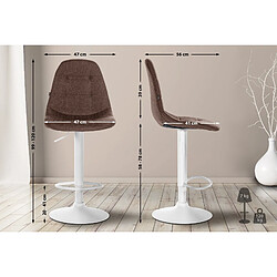 Avis Decoshop26 Tabouret de bar x1 avec repose-pieds hauteur réglable pivotant assise en tissu marron cadre métallique blanc 10_0004849