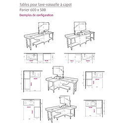 Table Entrée et Sortie en Angle Lave-Vaisselle à Capot Paniers 600 x 500 - Accrochage Droite - L 700 mm - Elettrobar