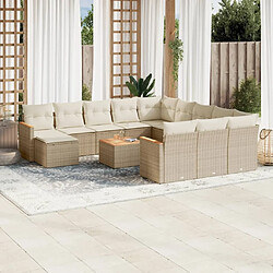 Maison Chic Salon de jardin avec coussins 13 pcs | Ensemble de Table et chaises | Mobilier d'Extérieur beige résine tressée -GKD54884