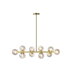 Avis Vente-Unique Lustre en métal et verre fumé brillant - 10 globes - L. 94 x P. 23 x H. 88 cm - Doré - SOFIA