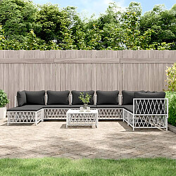 vidaXL Salon de jardin avec coussins 9 pcs blanc acier