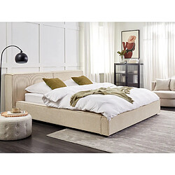 Beliani Lit double en velours côtelé beige 180 x 200 cm LINARDS