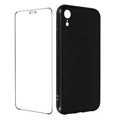 Avizar Coque iPhone XR Silicone Gel Souple Noir et Verre Trempé 9H Transparent