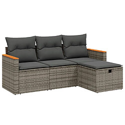 vidaXL Salon de jardin 4 pcs avec coussins gris résine tressée