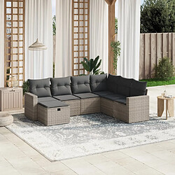 vidaXL Salon de jardin avec coussins 7 pcs gris résine tressée