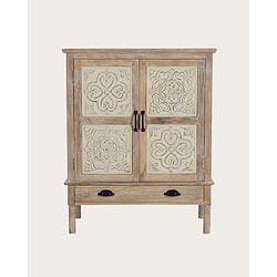 UNIQKA Mala - Buffet haut 2 portes en bois de manguier massif sculpté 85 cm