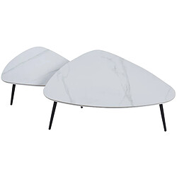 Avis Pegane Table basse gigogne en céramique blanche, pieds en métal noir - Longueur 150 x profondeur 80 x hauteur 35 cm