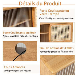 Helloshop26 Meuble TV en bambou avec 4 compartiments pour tv 55 au max banc tv à 4 pieds en bois massif 2 portes coulissantes en rotin et verre trempé 120,5 x 31 x 45,5 cm 20_0004917