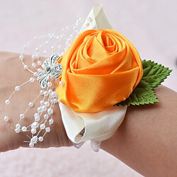 Wewoo Mariée à la main rose et Orange poignet fleur boutonnière bouquet corsage diamant satin fleurs