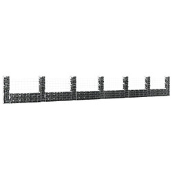 vidaXL Panier de gabion en forme de U avec 7 poteaux Fer 740x20x100 cm