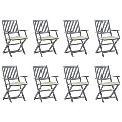 vidaXL Chaises pliables d'extérieur lot de 8 et coussins Bois d'acacia