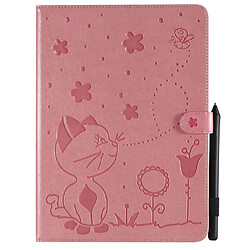 Etui en PU motif abeille et chat avec support rose pour votre Apple iPad Air (2020)/iPad Pro 11 pouces (2021)/(2020)/(2018)