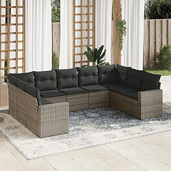 Maison Chic Salon de jardin 9 pcs avec coussins | Ensemble de Table et chaises | Mobilier d'Extérieur gris résine tressée -GKD20938