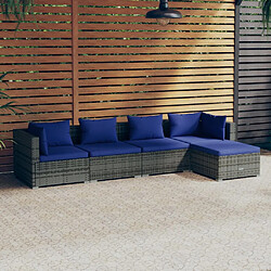 vidaXL Salon de jardin 5 pcs avec coussins résine tressée gris