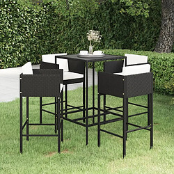 Maison Chic Ensemble de bar de jardin 5 pcs et coussins,Table + chaises + coussins de jardin Résine tressée Noir -GKD829258