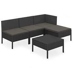 vidaXL Salon de jardin 5 pcs avec coussins résine tressée noir