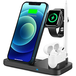 Chrono Chargeur sans fil 4 en 1 pour Apple Watch et AirPods et station d'accueil de chargement crayon, mode table de chevet pour iWatch Series SE/6/5/4/3/2/1, charge rapide pour iPhone 12/11/Pro Max/XR/XS Max /Xs/X/8/8P,(noir)