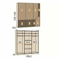 Inside 75 Armoire 3 portes coulissantes suspendues Icon 296,2 x 240 couleur Tundra Cristal Blanco Profil Inox