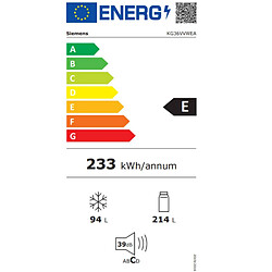 Réfrigérateur combiné 60cm 308l lowfrost blanc - KG36VVWEA - SIEMENS