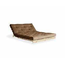 Inside 75 Canapé convertible futon ROOTS pin naturel coloris mocca couchage 140x200 cm.