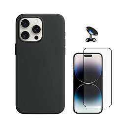 Kit De Film En Verre Trempé À Couverture Complète 5D + Couvercle En Silicone Liquide + Support Magnétique Phonecare Compatible avec Apple iPhone 16 Pro - Noir